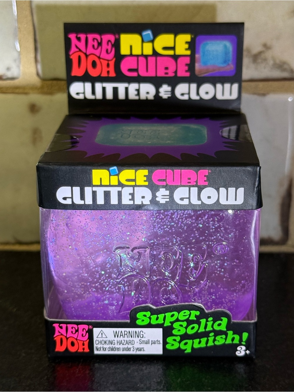 NeeDoh Nice Cube Glitter & Glow Purple Kids Squish Toy